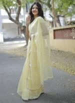 Organza Yellow Party Wear Sequins Work Saree